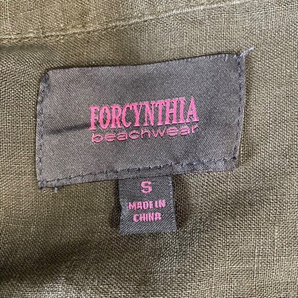 Olive Green Long-Sleeve Tunic Boho Pocket Trim V-Neck Lightweight Comfy Sz S - Picture 3 of 11